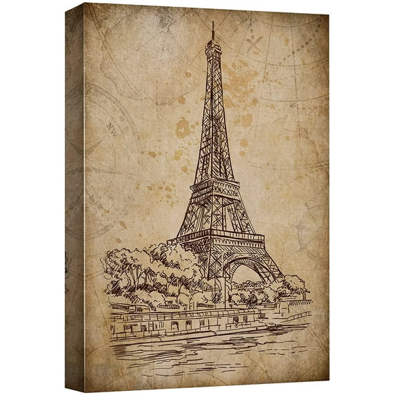 wall26 Canvas Print Wall Art Retro Vintage Eiffel Tower Paris France Architecture &amp; Maps Landmarks Digital Art Modern Art Decorative Scenic Urban Bohemian for Living Room, Bedroom, Office - 24&qu