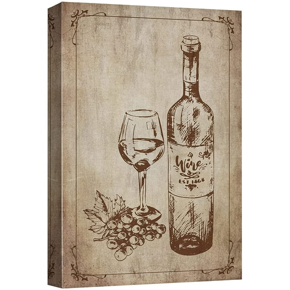 wall26 Canvas Print Wall Art Retro Vintage Grape Wine Sketch Drinks & Cocktails Alcohol Digital Art Modern Art Decorative Bohemian Chic Kitchen/Food for Living Room, Bedroom, Office - 32"x48