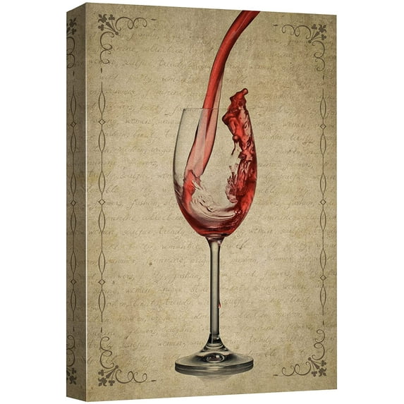 wall26 Canvas Print Wall Art Retro Vintage Red Wine Pour Glass Drinks & Cocktails Alcohol Digital Art Modern Art Decorative Bohemian Chic Kitchen/Food for Living Room, Bedroom, Office - 12"x18"