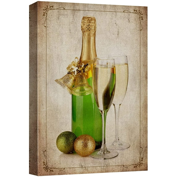wall26 Canvas Print Wall Art Retro Vintage White Wine Christmas Drinks & Cocktails Alcohol Digital Art Modern Art Decorative Bohemian Chic Kitchen/Food for Living Room, Bedroom, Office - 32"