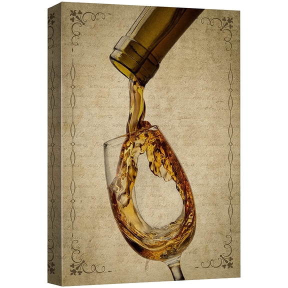 wall26 Canvas Print Wall Art Retro Vintage White Wine Pour Glass Drinks &amp; Cocktails Alcohol Digital Art Modern Art Decorative Bohemian Chic Kitchen/Food for Living Room, Bedroom, Office - 12&quot