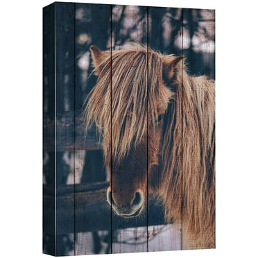 wall26 Canvas Print Wall Art Retro Wood Panel Country Shetland Pony Nature Animals Digital Art Realism Decorative Farmhouse Zen Rustic Multicolor Wildlife for Living Room, Bedroom, Office - 24&quot;x