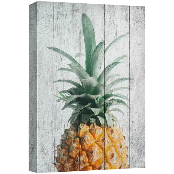 wall26 Canvas Print Wall Art Retro Wood Panel Vibrant Pineapple Fruit Cooking Realism Digital Art Modern Art Decorative Bohemian Chic Kitchen/Food Rustic for Living Room, Bedroom, Office - 32"x4
