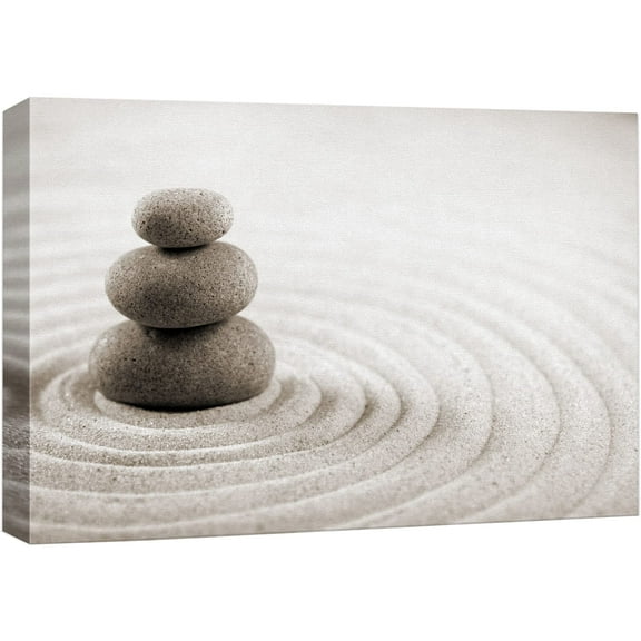 wall26 Canvas Print Wall Art Rock Stack On Gray Zen Sand Garden Floral Nature Photography Realism Bohemian Scenic Relax/Calm Cool for Living Room, Bedroom, Office - 16"x24"