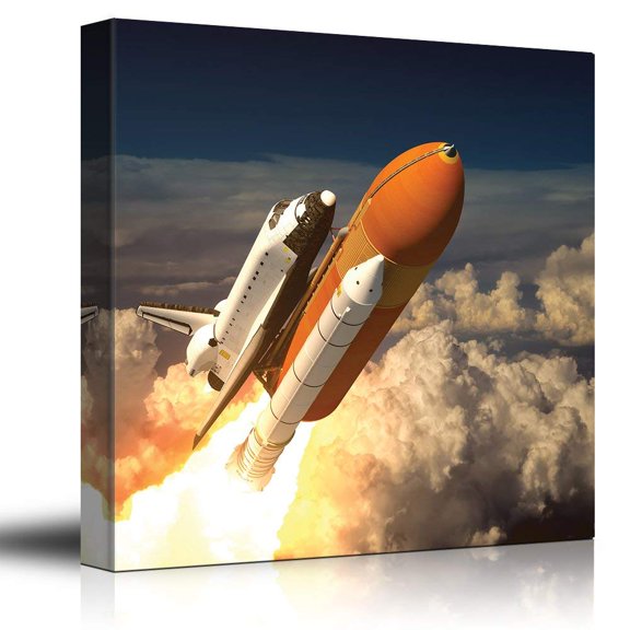 wall26 Canvas Print Wall Art Rocketship Blasts Off Into Space Astronomy &amp; Space Sky Digital Art Modern Art Global Scenic Colorful Multicolor for Living Room, Bedroom, Office - 24"x24"