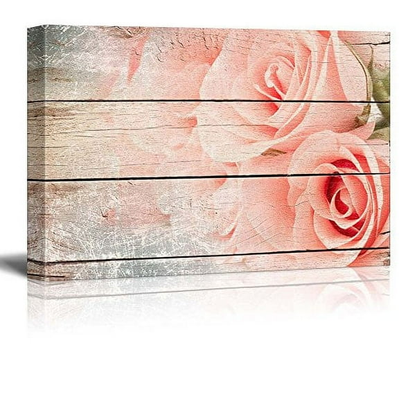 wall26 Canvas Print Wall Art Rose Bouquet on Wood Panels Nature Floral Illustrations Modern Art Rustic Scenic Relax/Calm Multicolor for Living Room, Bedroom, Office - 16"x24"