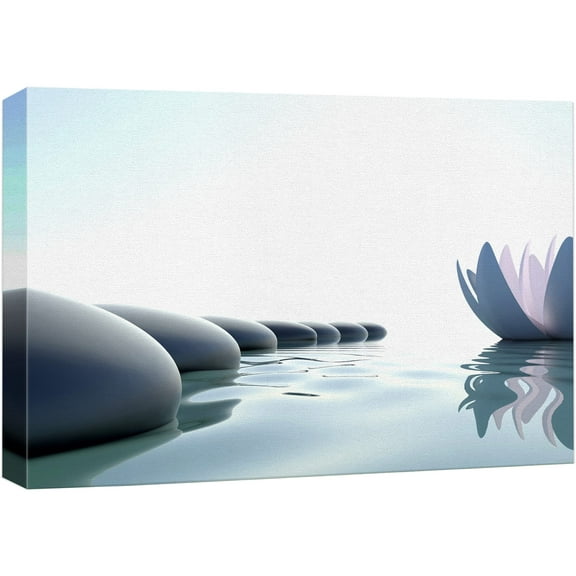 wall26 Canvas Print Wall Art Row of Massage Stones with White Water Lily Nature Wilderness Photography Realism Chic Scenic Relax/Calm Multicolor for Living Room, Bedroom, Office - 24&quot;x36&quot;