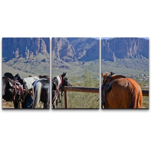 wall26 Canvas Print Wall Art Saddled Stallion Horses in Arizona, USA Nature Wilderness Photography Modern Rustic Scenic Relax Multicolor Colorful for Living Room, Bedroom, Office - 24"x36"x