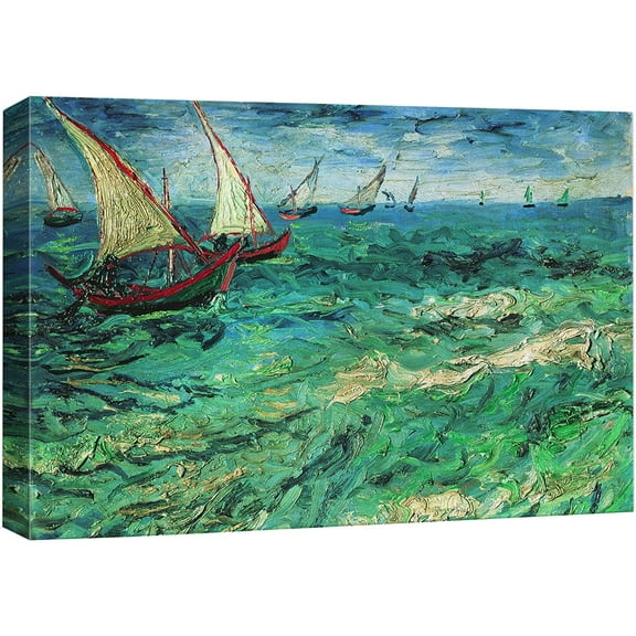 wall26 Canvas Print Wall Art Sailing Boat Seascape, Vincent Van Gogh Nature Wilderness Illustrations Fine Art Rustic Zen Landscape Scenic Vintage Colorful for Living Room, Bedroom, Office - 24"x