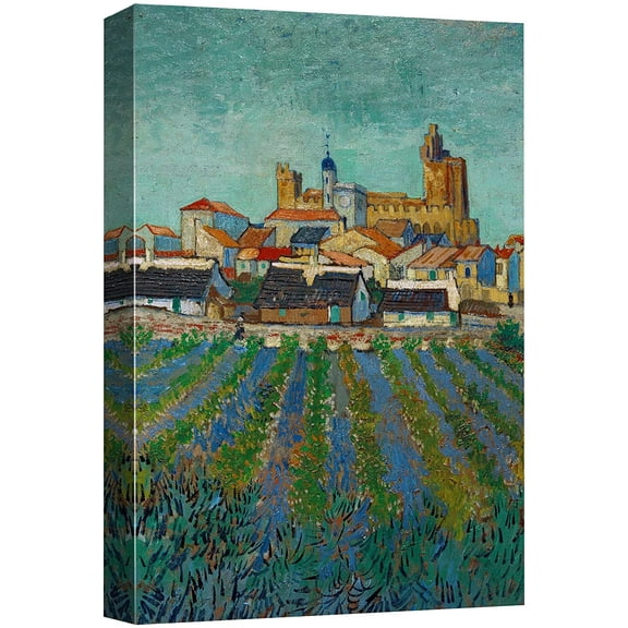 wall26 Canvas Print Wall Art Saintes-Maries Orchard View by Vincent Van Gogh Classic Historic Illustrations Fine Art Decorative Rustic Multicolor Colorful for Living Room, Bedroom, Office - 16"x