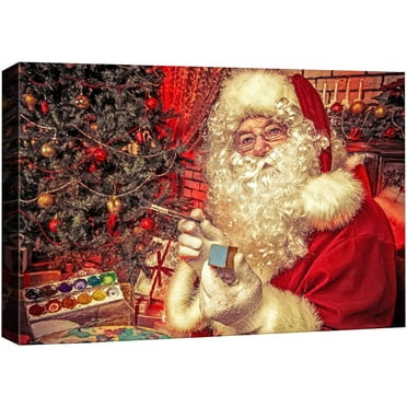 wall26 Canvas Print Wall Art Santa Claus Christmas Tree Presents Celebrations &amp; Holidays Decorative Illustrations Modern Art Scenic Colorful Warm for Living Room, Bedroom, Office - 24&quot;x36&qu