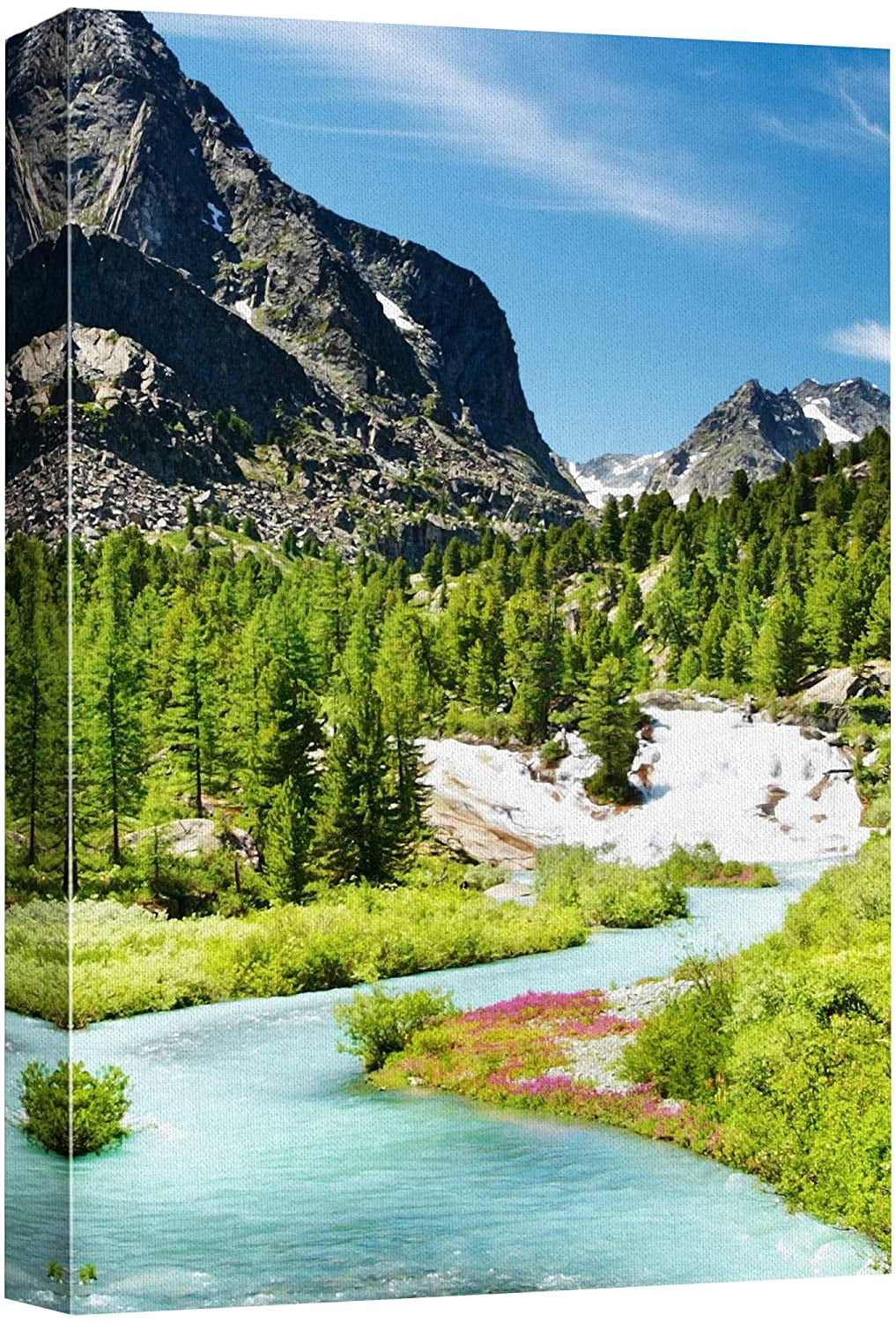 wall26 Canvas Print Wall Art Scenic Mountain Range Forest Blue River — free download