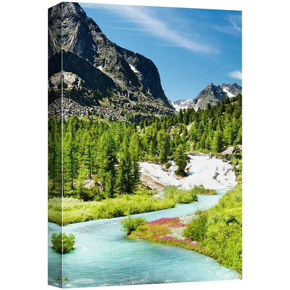 wall26 Canvas Print Wall Art Scenic Mountain Range Forest Blue River Nature Wilderness Photography Realism Decorative Landscape Relax/Calm Zen Multicolor for Living Room, Bedroom, Office - 24"x3
