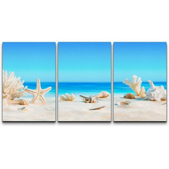 wall26 Canvas Print Wall Art Seashells on Tropical Beach Summer Holiday Nature Wilderness Photography Realism Rustic Scenic Colorful Multicolor for Living Room, Bedroom, Office - 24"x36"x3