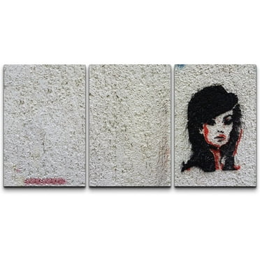 wall26 Canvas Print Wall Art Set 60s Style Female Portrait Triptych Graffiti &amp; Street Art Cities Mixed Media Realism Bohemian Scenic Urban Multicolor for Living Room, Bedroom, Office - 16&quot;x2