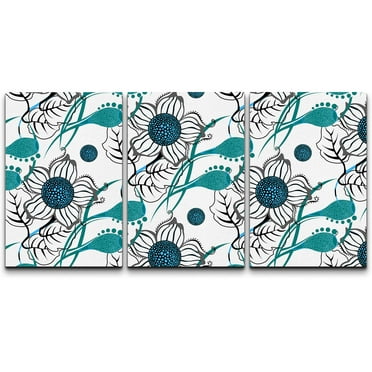 wall26 Canvas Print Wall Art Set Abstract Blue &amp; Teal Floral Pattern Botanical Flower Illustrations Realism Rustic Landscape Colorful Multicolor Ultra for Living Room, Bedroom, Office - 24&quot;x