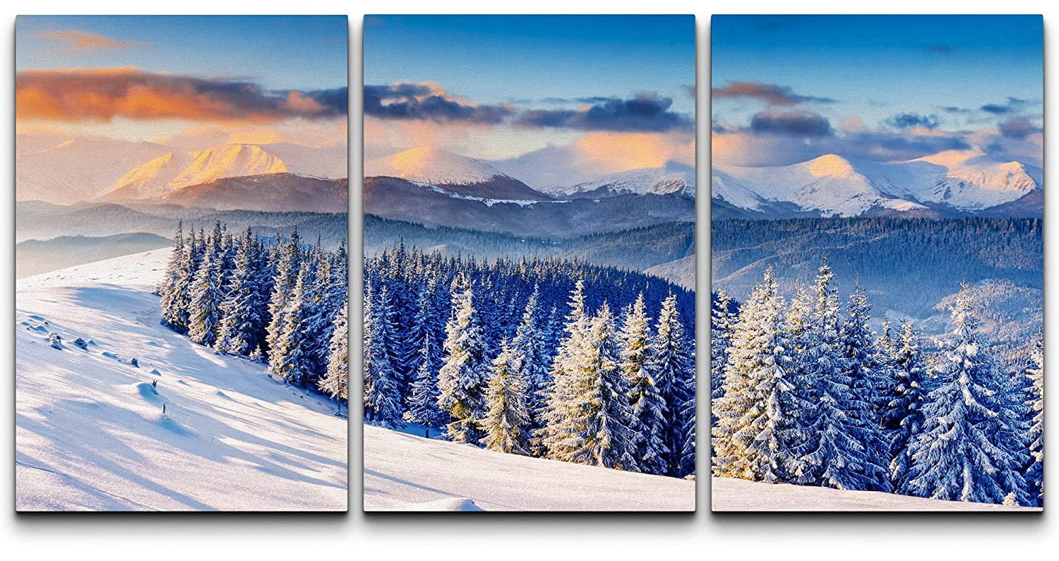 wall26 Canvas Print Wall Art Set Aerial View Arctic Winter Snow Trees ...