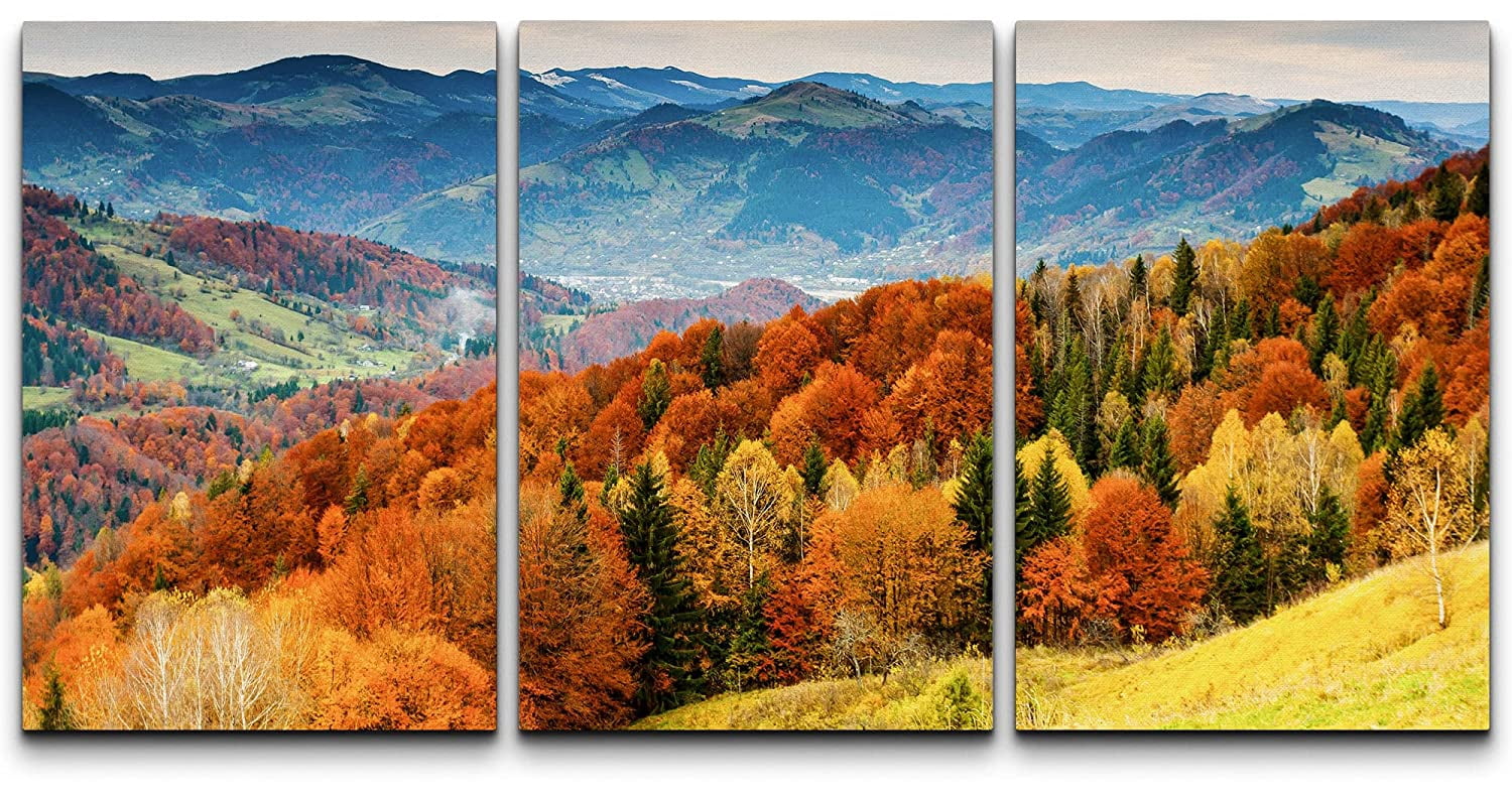 wall26 Canvas Print Wall Art Set Aerial View Autumn Fall Mountain ...