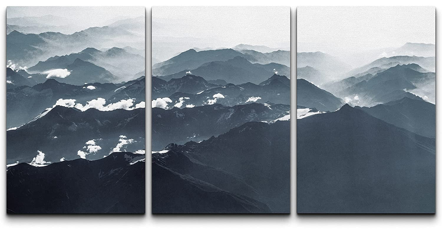 wall26 Canvas Print Wall Art Set Aerial View Duotone Mountain Range ...