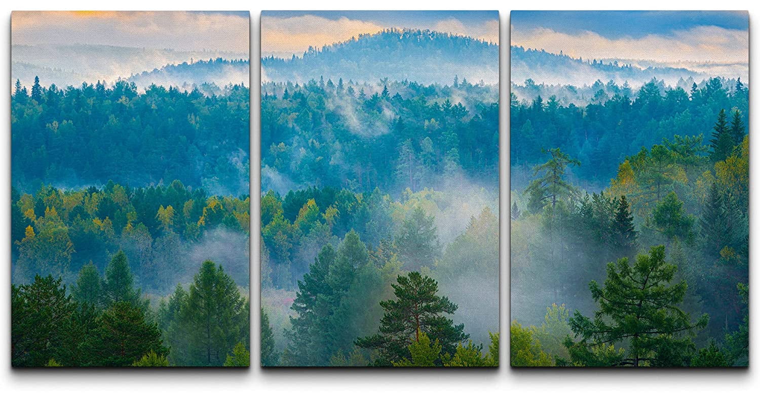 wall26 Canvas Print Wall Art Set Aerial View Misty Mountain Forest ...