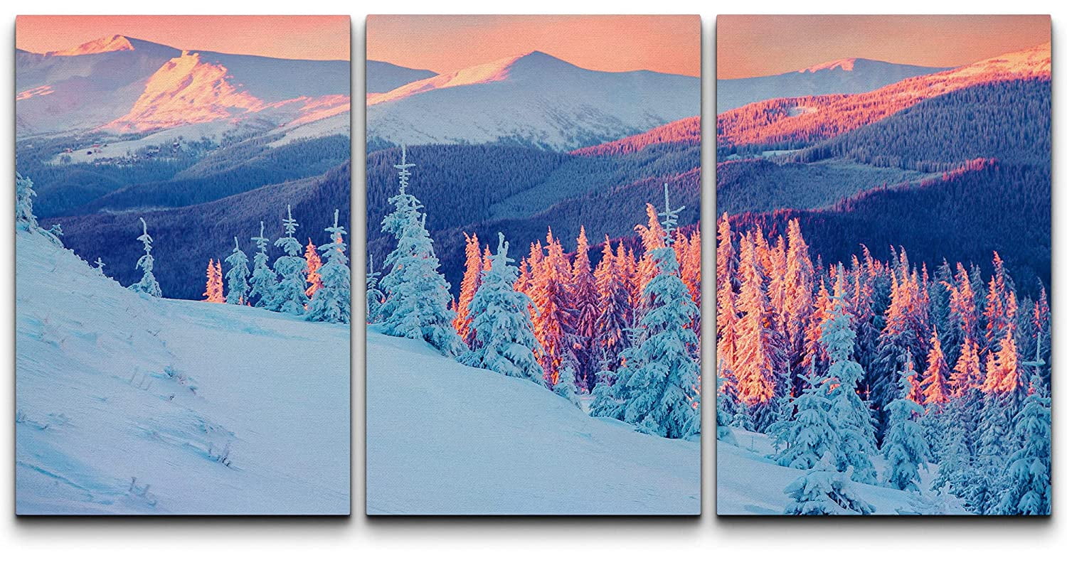 wall26 Canvas Print Wall Art Set Aerial View Pastel Pink Snow Mountain ...