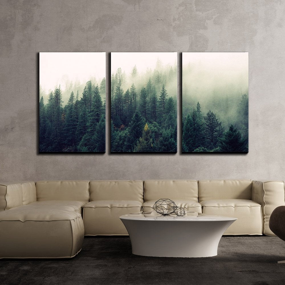 wall26 Canvas Print Wall Art Set Aerial View of Pine Trees in Mist ...