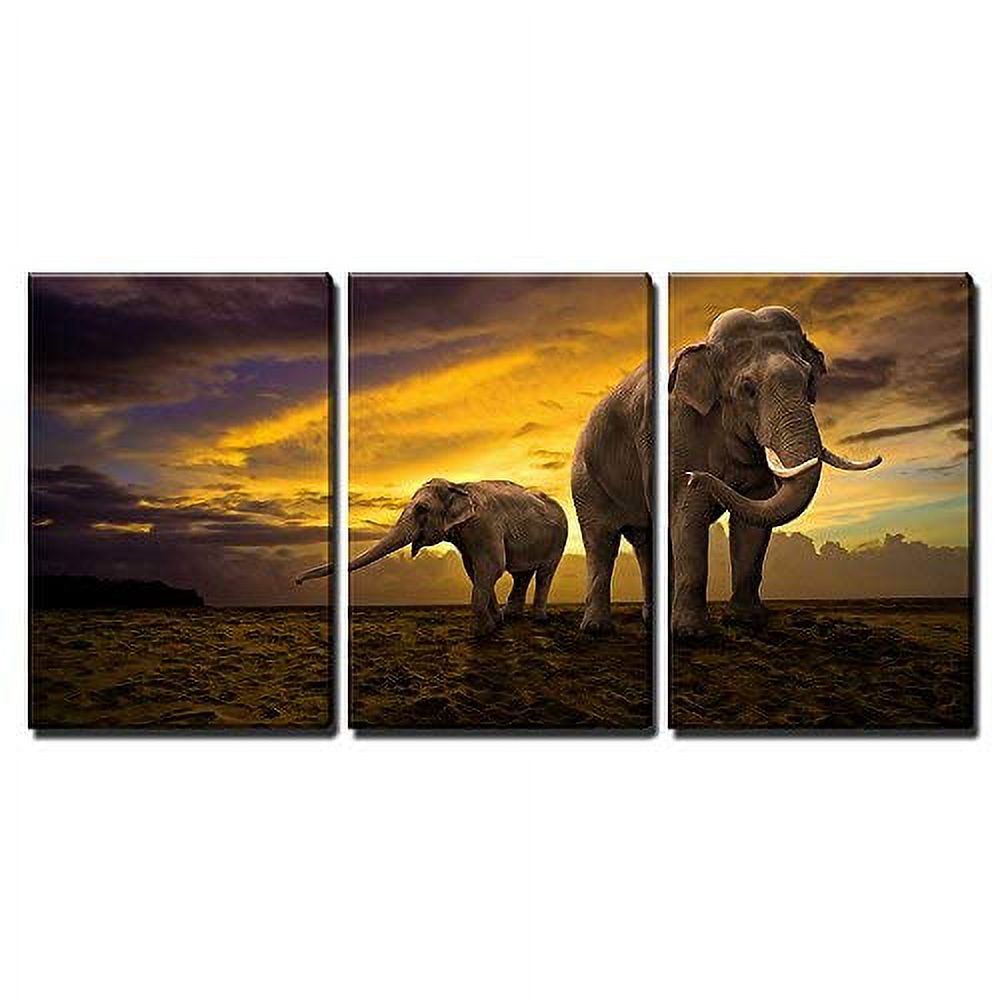wall26 Canvas Print Wall Art Set African Elephants in Dark Sunset ...