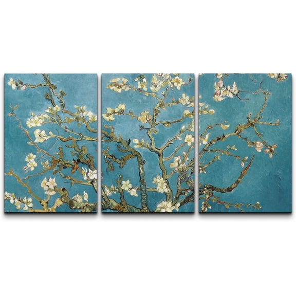 wall26 Canvas Print Wall Art Set Almond Blossoms by Vincent Van Gogh Nature Wilderness Illustrations Fine Art Relax/Calm Multicolor for Living Room, Bedroom, Office - 16"x24" x 3 Panels