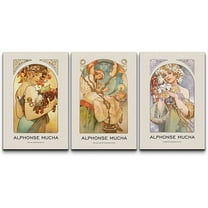 wall26 Canvas Print Wall Art Set Alphonse Mucha Art Deco Flower Crown Women Nature People Illustrations Fine Art Decorative Retro Portrait for Living Room, Bedroom, Office - 24"x36" x 3 Pan