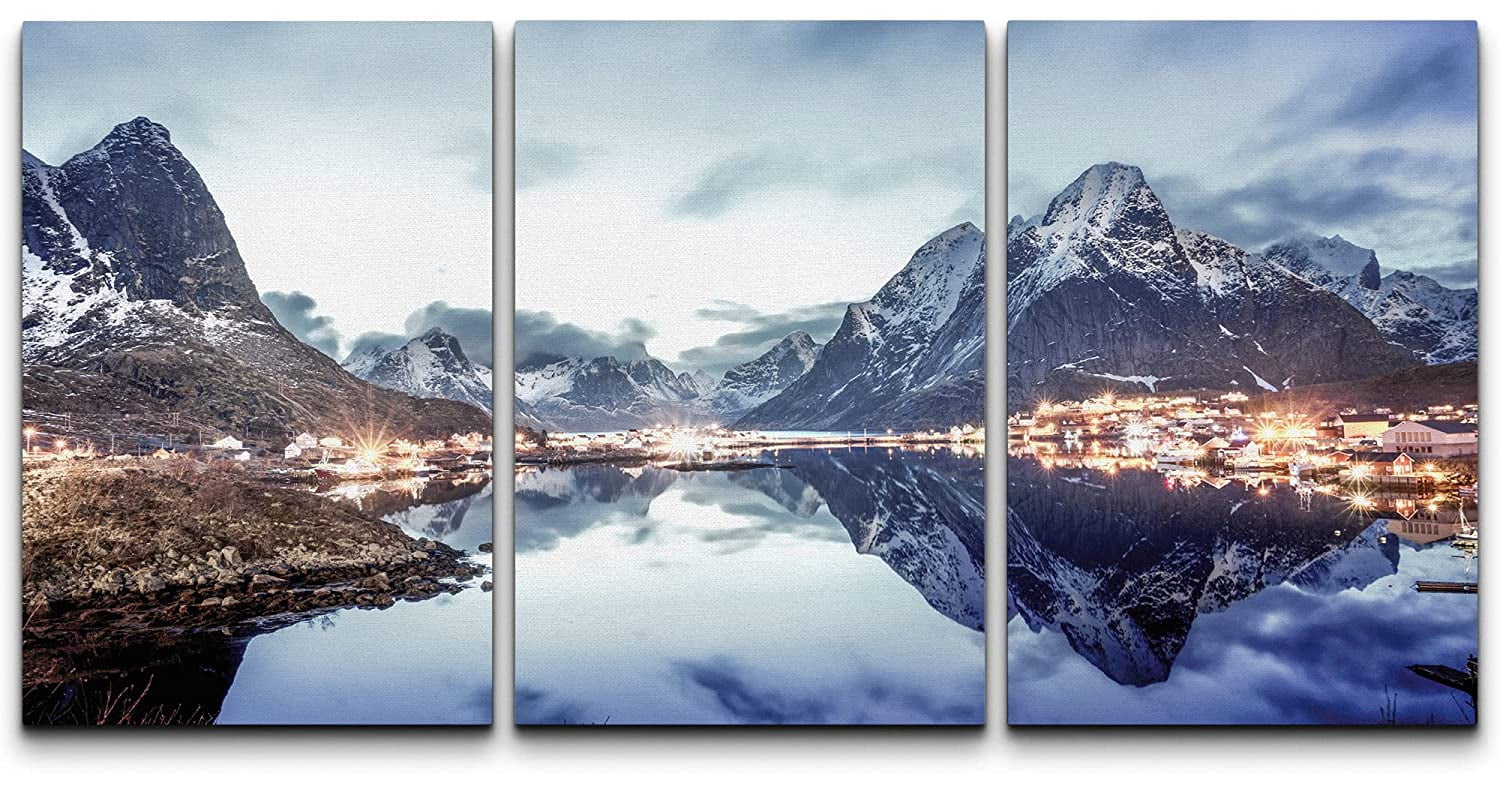wall26 Canvas Print Wall Art Set Arctic Snow Mountain Range Village ...