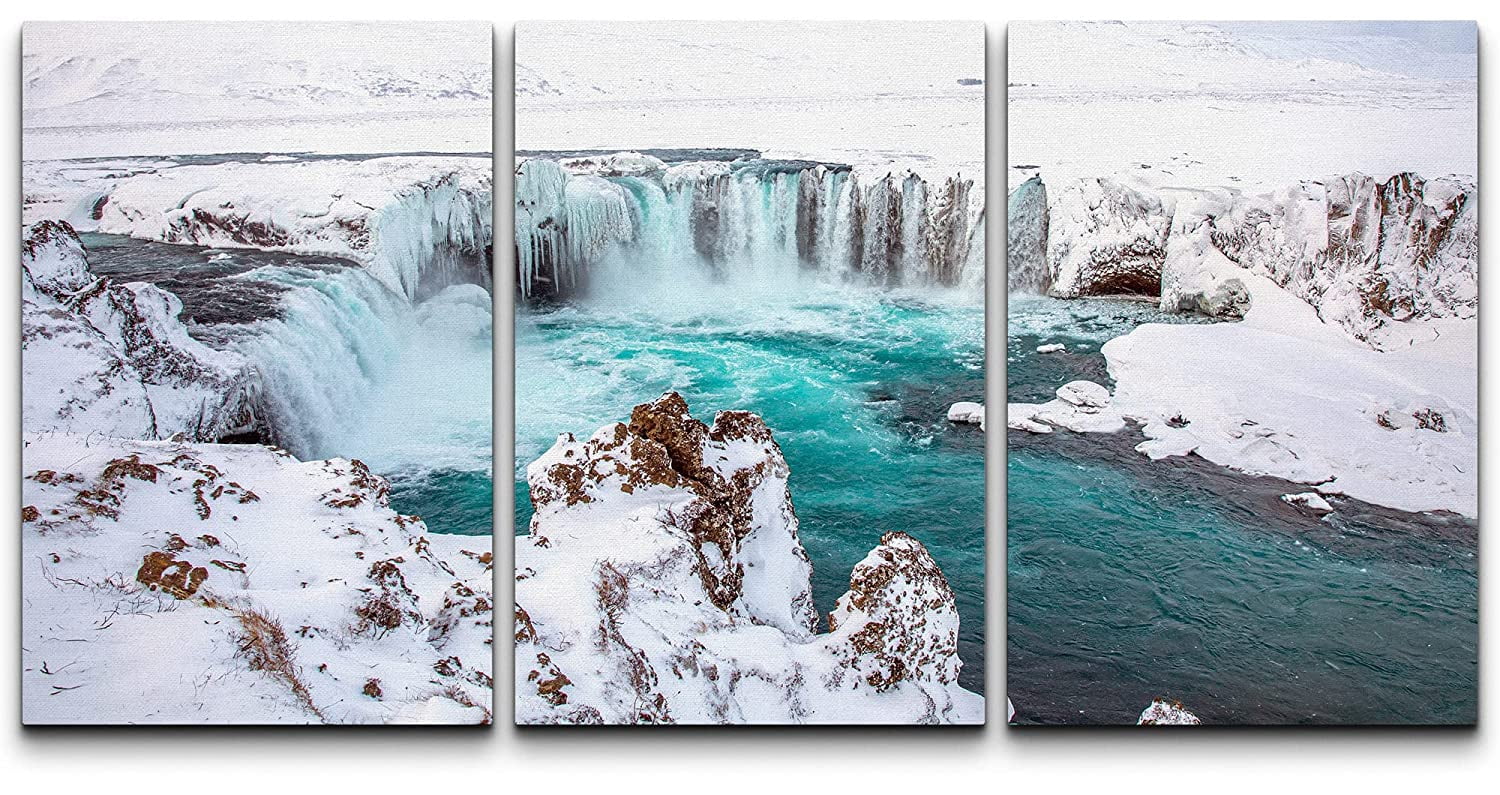 wall26 Canvas Print Wall Art Set Arctic Winter Snow Waterfall Lake ...