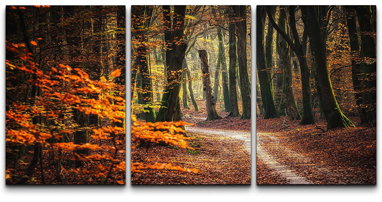 wall26 Canvas Print Wall Art Set Autumn Fall Orange Leaf Tree Forest ...