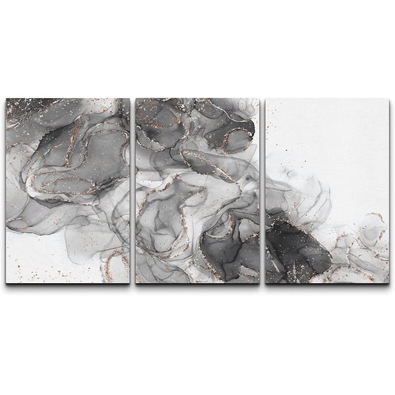 wall26 Canvas Print Wall Art Set Black White Smoke Wave Pattern Abstract Shapes Illustrations Modern Art Bohemian Decorative Multicolor for Living Room, Bedroom, Office - 16"x24"x3 Panels