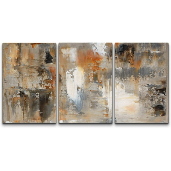 wall26 Canvas Print Wall Art Set Black, White & Orange Brushstrokes Abstract Shapes Illustrations Modern Art Chic Colorful Multicolor Ultra for Living Room, Bedroom, Office - 16"x24"x3