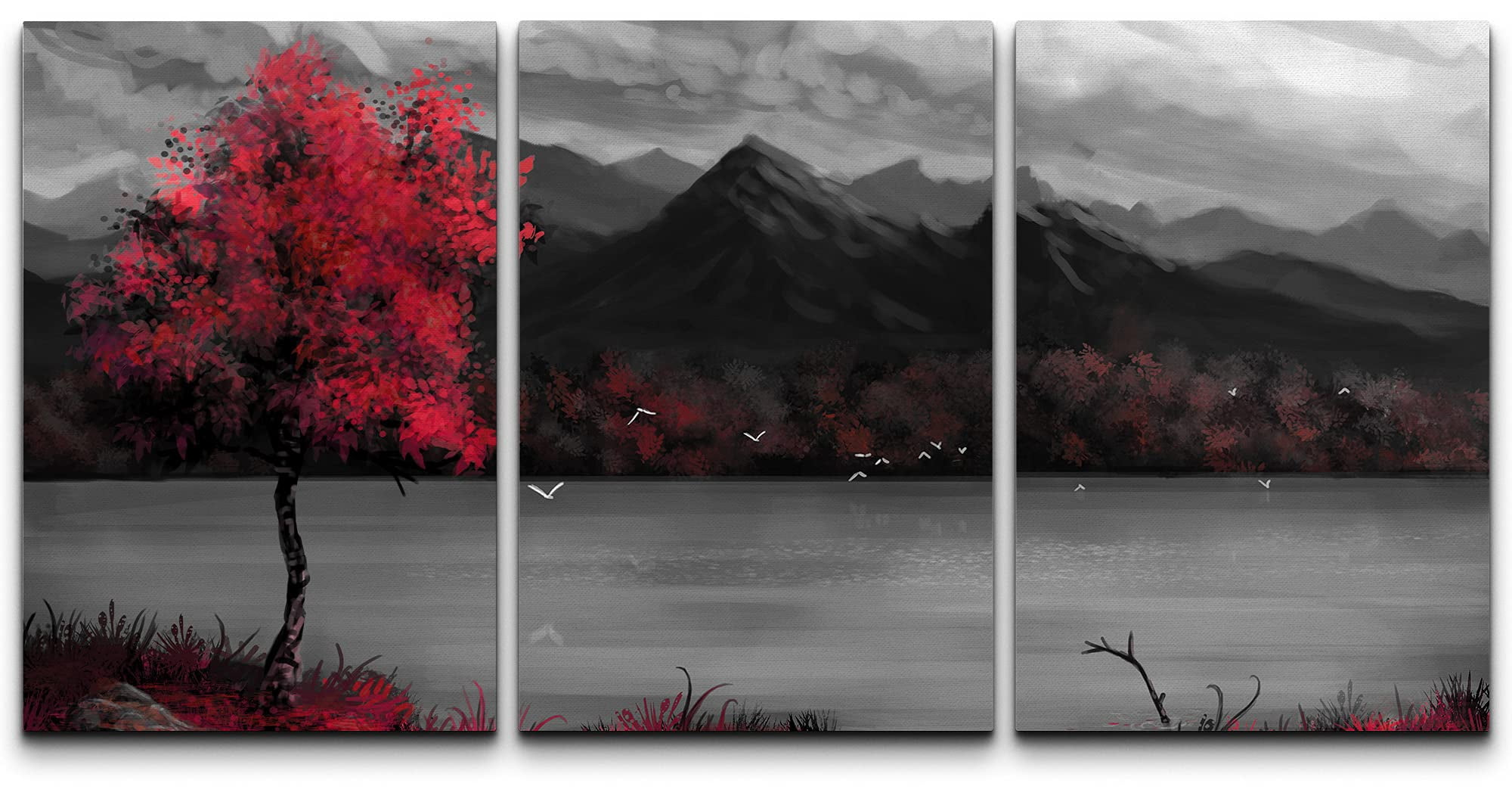 wall26 Canvas Print Wall Art Set Black, White & Red Birds by Mountain ...