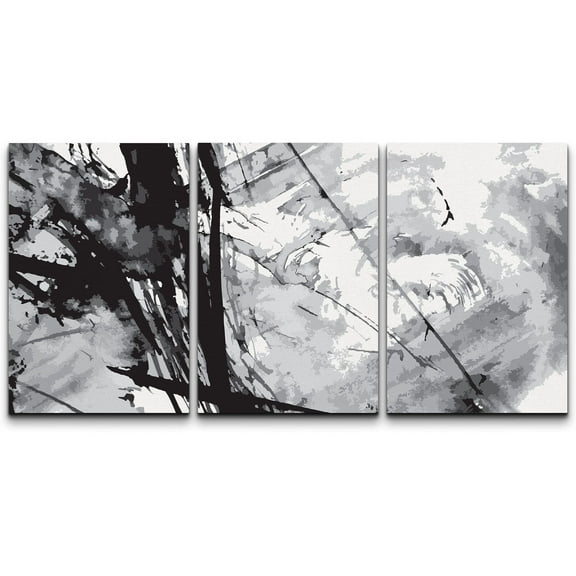 wall26 Canvas Print Wall Art Set Black &amp; Gray Watercolor Paint Splatter Abstract Shapes Illustrations Modern Art Bohemian Dramatic Multicolor Ultra for Living Room, Bedroom, Office - 24"x36&