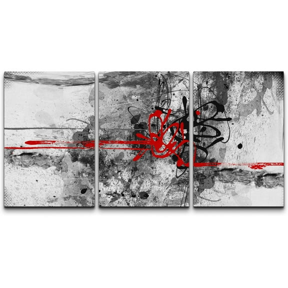 wall26 Canvas Print Wall Art Set Black &amp; Red Grunge Watercolor Lines Abstract Shapes Illustrations Modern Art Chic Scenic Relax/Calm Colorful for Living Room, Bedroom, Office - 24"x36"x
