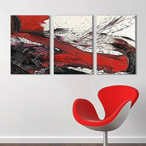 wall26 Canvas Print Wall Art Set Black & Red Paint Splatter Stroke Abstract Shapes Illustrations Modern Art Bohemian Dramatic Multicolor Ultra for Living Room, Bedroom, Office - 16"x24"