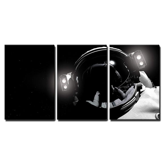 wall26 Canvas Print Wall Art Set Black &amp; White Astronaut with Helmet Lights Astronomy &amp; Space Wilderness Photography Realism Rustic Colorful Ultra for Living Room, Bedroom, Office - 16"x