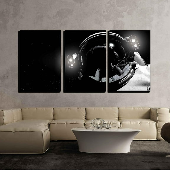 wall26 Canvas Print Wall Art Set Black &amp; White Astronaut with Helmet Lights Astronomy &amp; Space Wilderness Photography Realism Rustic Colorful Ultra for Living Room, Bedroom, Office - 24"x