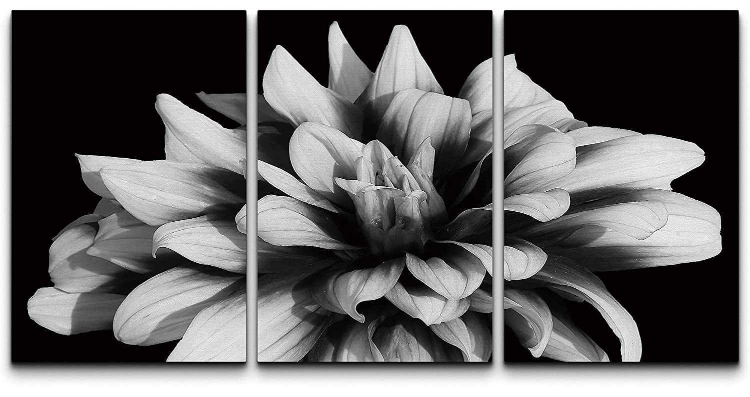 wall26 Canvas Print Wall Art Set Black & White Chrysanthemum Flower