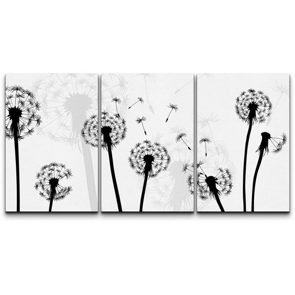 wall26 Canvas Print Wall Art Set Black &amp; White Dandelions Blowing in Wind Nature Wilderness Digital Art Modern Art Rustic Scenic Colorful for Living Room, Bedroom, Office - 24"x36"x3 Pa