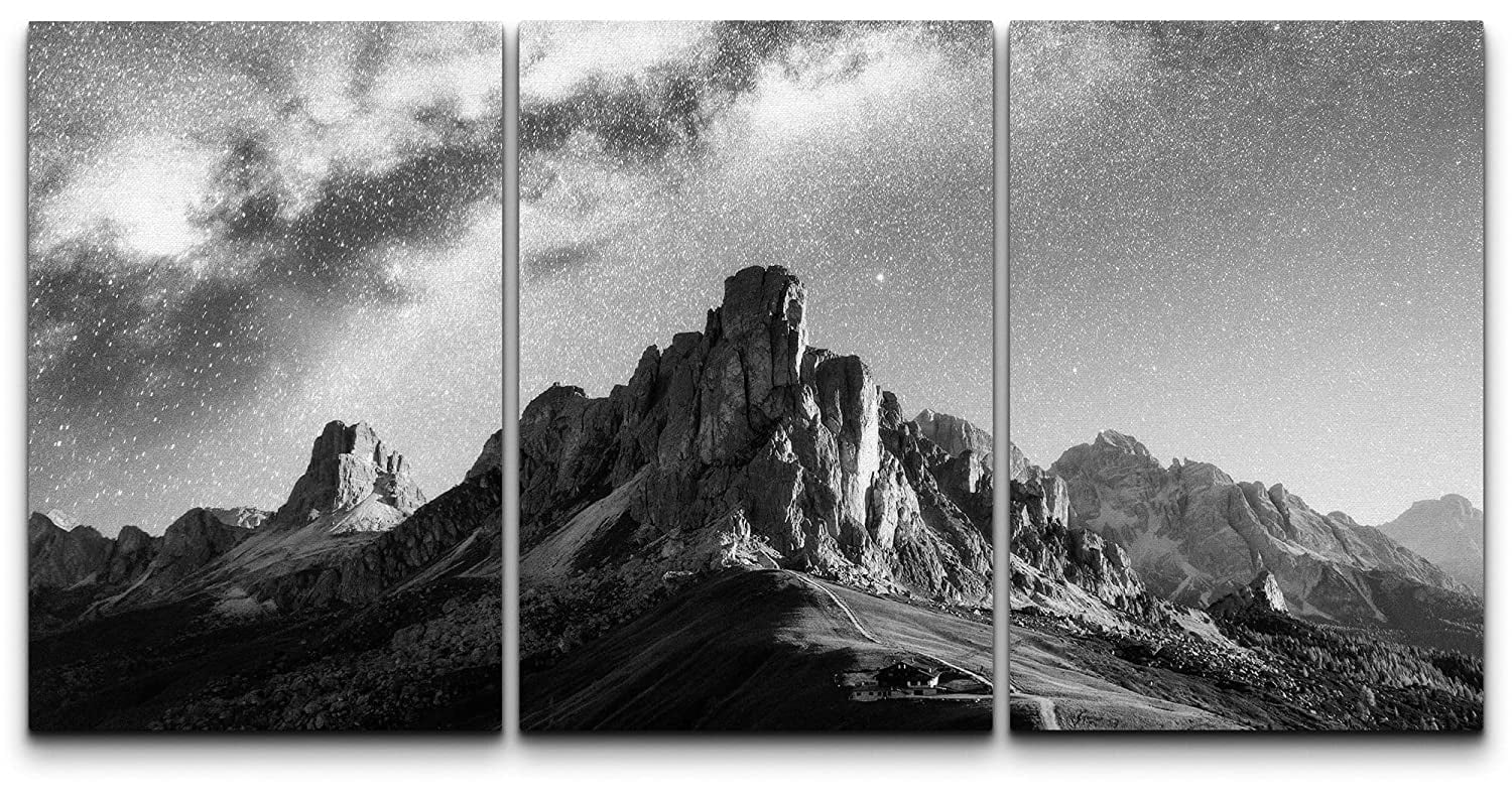 キャンバスアート　2,5D 35cm×53cm wall26 Canvas Print Wall Art Set Black & White Galaxy Mountain