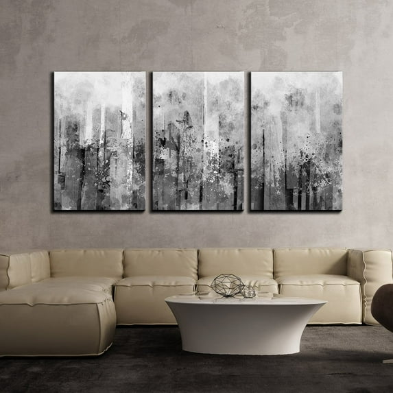 wall26 Canvas Print Wall Art Set Black & White Paint Splatter Display Abstract Shapes Illustrations Modern Art Minimalist Dramatic Grey Dark for Living Room, Bedroom, Office - 16"x24"x3