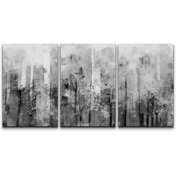 wall26 Canvas Print Wall Art Set Black &amp; White Paint Splatter Display Abstract Shapes Illustrations Modern Art Minimalist Dramatic Grey Dark for Living Room, Bedroom, Office - 24"x36"x3