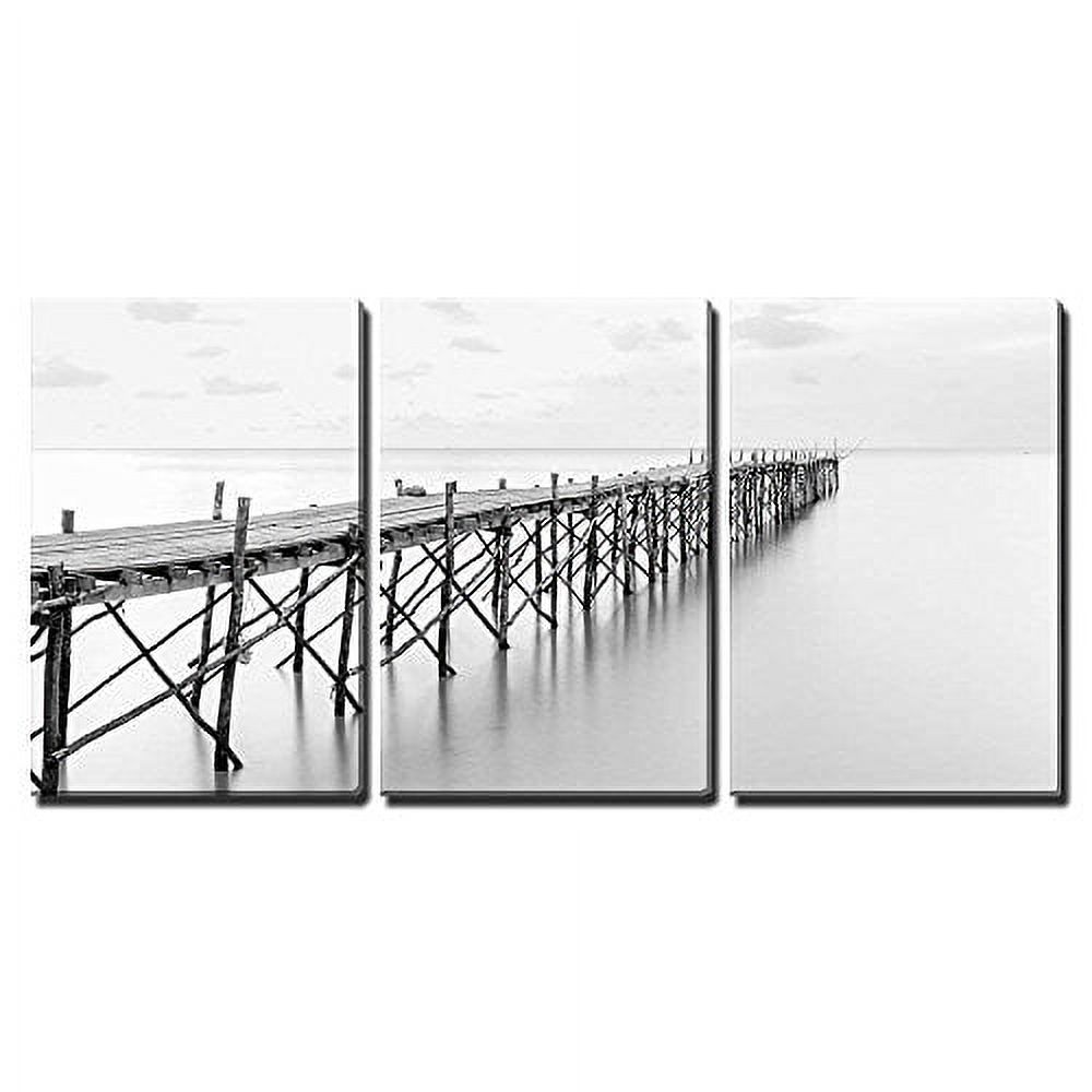 wall26 Canvas Print Wall Art Set Black & White Wooden Beach Pier