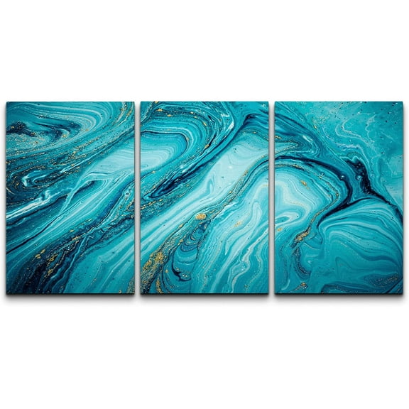 wall26 Canvas Print Wall Art Set Blue Azure Pastel Paint Strokes Abstract Shapes Illustrations Modern Art Bohemian Decorative Multicolor for Living Room, Bedroom, Office - 24"x36"x3 Panels