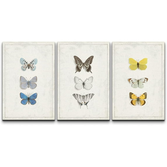 wall26 Canvas Print Wall Art Set Blue, Black &amp; Yellow Butterfly Collection Insects Wilderness Watercolor Realism Rustic Colorful Multicolor Ultra for Living Room, Bedroom, Office - 16"x24&qu