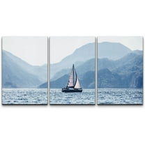 wall26 Canvas Print Wall Art Set Blue Forest Mountain Horizon with Sailboat Nature Wilderness Photography Realism Rustic Scenic Colorful Travel for Living Room, Bedroom, Office - 24"x36"x3