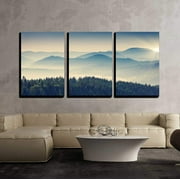 wall26 Canvas Print Wall Art Set Blue Mountain Ranges & Green Forest Nature Wilderness Photography Realism Chic Scenic Relax/Calm Multicolor for Living Room, Bedroom, Office - 24"x36"x3